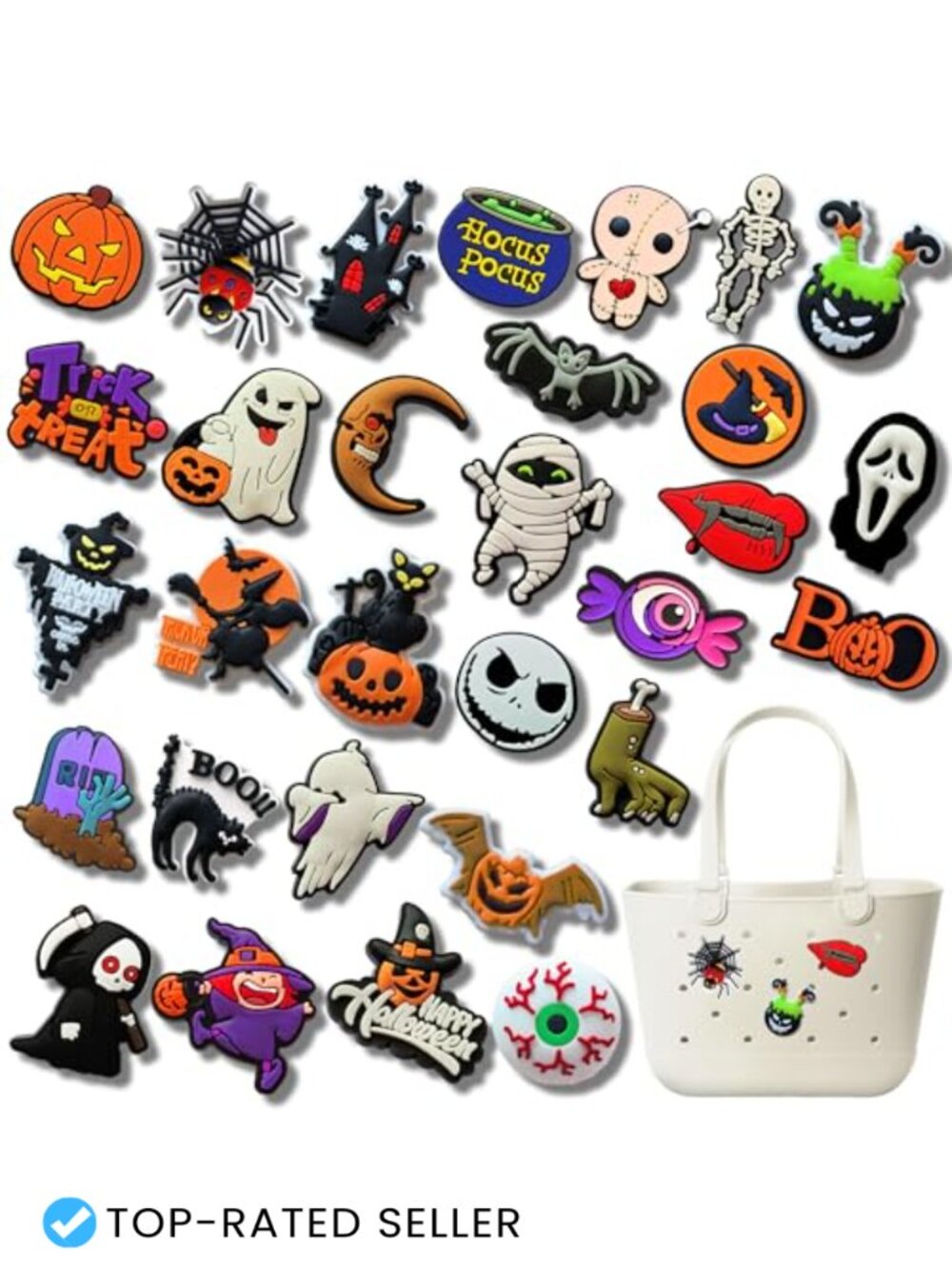 Halloween Charms for Bogg Bag - Rubber Inserts - Set of 30 & 2 - PVC Beach Bag